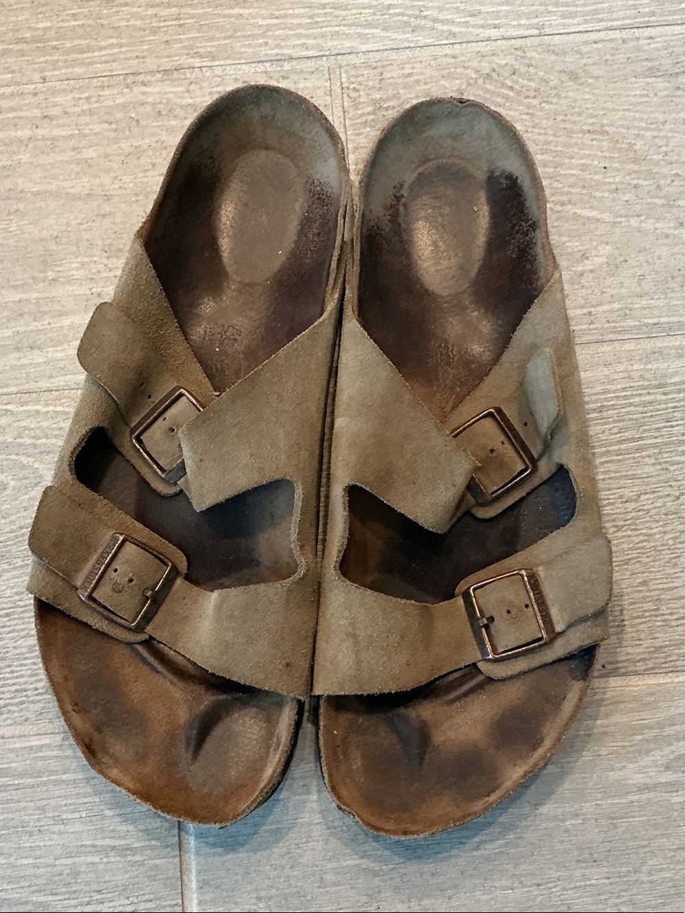 Birkenstock Arizona Men's Taupe Tan Suede Two-Buckle Slide Sandals Sz EU48 US 15